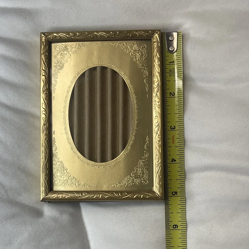 Set of 2 Gold Metal Ornate Floral Photo Frames , Stand